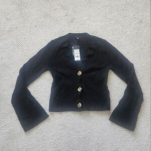 DYNAMITE Bell Sleeve Crop Cardigan Jet Black XXS NWT